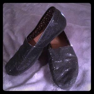 TOMS - black glitter slip ons - Sz 8